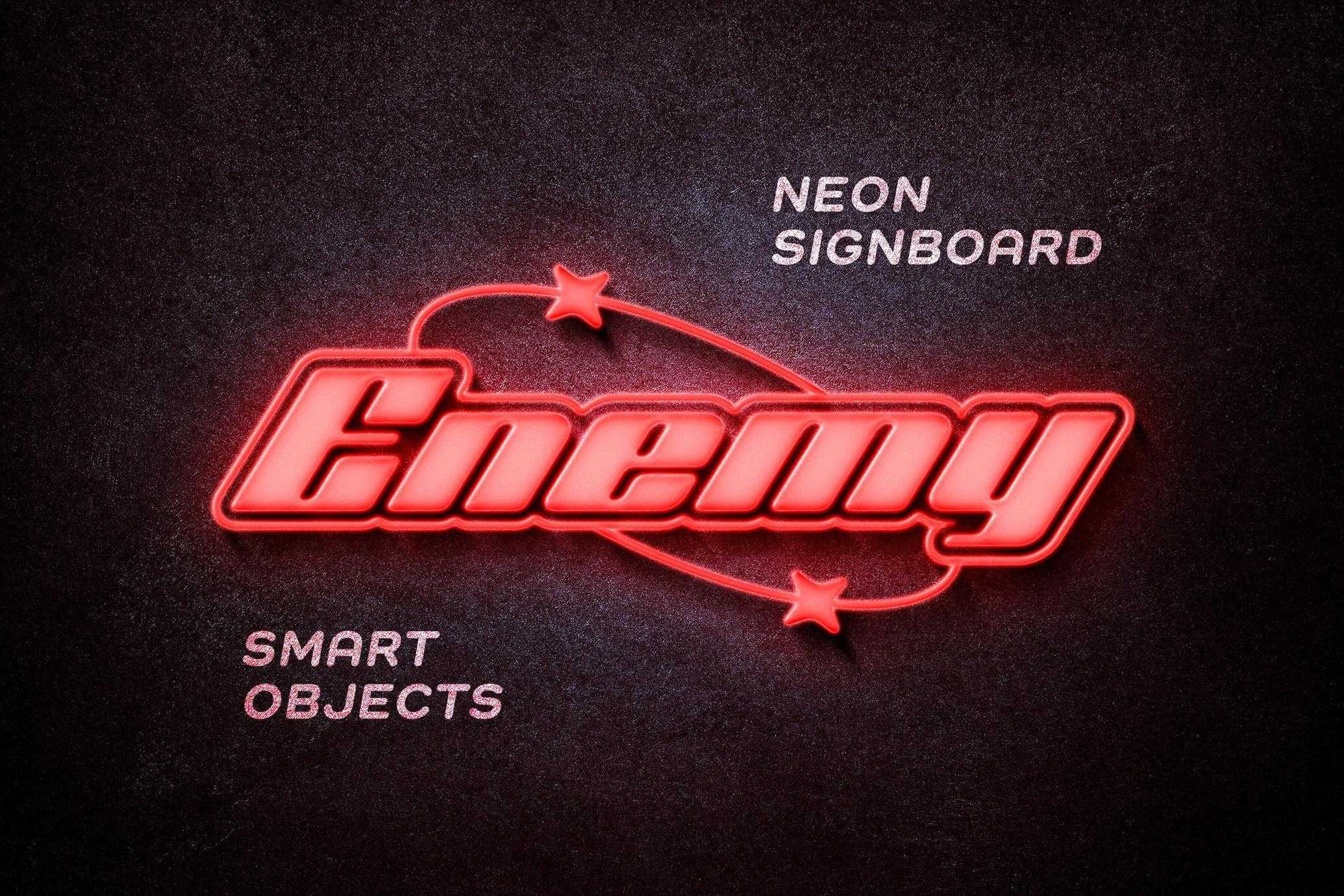Free Red Neon Signboard Mockup PSD