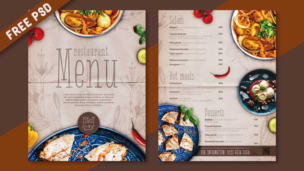 Free Restaurant Menu Design PSD Template