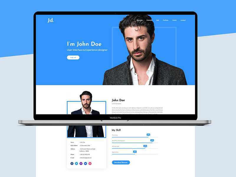 Free Resume/Portfolio Web Design Template PSD