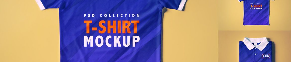 Free Rib Collar Polo T-Shirt Mockup PSD (Front, Back & Folded Views)