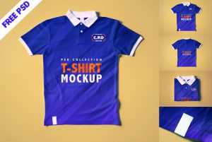 Free Rib Collar Polo T-Shirt Mockup PSD (Front, Back & Folded Views)