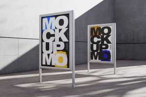 Free Roadside Framed Street Poster Mockups PSD Set