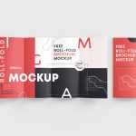 Free Roll Fold or 4 fold Brochure Mockup 3 PSD files