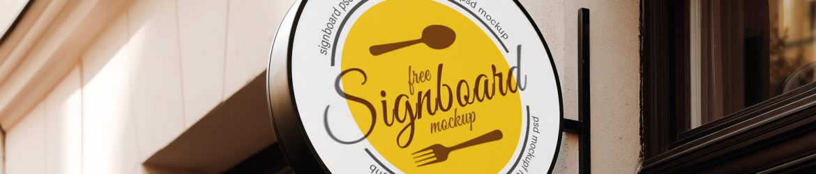 Free Round Cafe Sign Mockup PSD