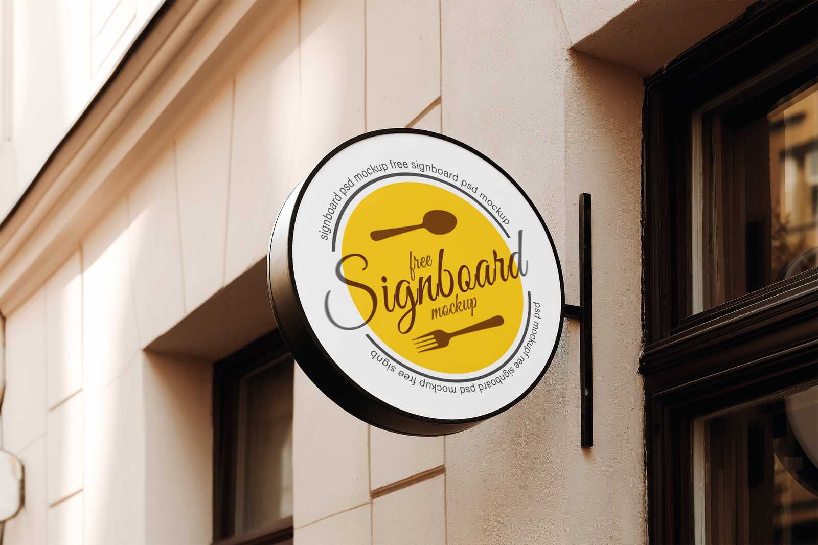 Free Round Cafe Sign Mockup PSD