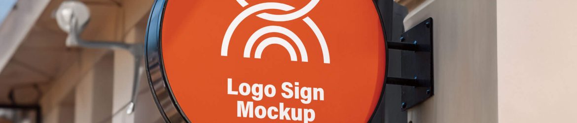 Free Round Logo Sign Mockup Building Wall Mounted