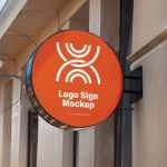 Free Round Logo Sign Mockup Building Wall Mounted