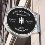 Free Round Metal Sign Mockup on Building Wall mounted
