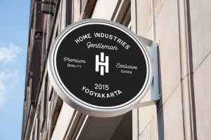 Free Round Metal Sign Mockup on Building Wall mounted