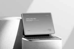 Free Round Podium iPad Pro + Keyboard Mockup PSD PSD