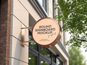 Free Round Premium Copper Shop Sign Mockup PSD