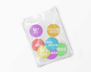 Free Round Stickers Mockup on Plastic Cover
