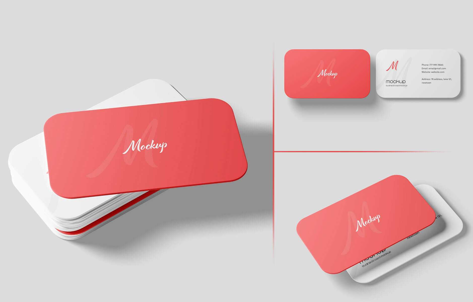 Free Rounded Corner Business Cards Mockups PSD Set