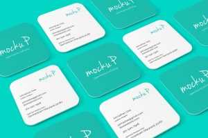 Free Rounded Corner Square Business Card Mockup