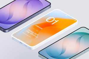 Free Samsung Galaxy S26 Mockup PSD & FIG Download – Isometric Mobile Phone Mockup 6 Style