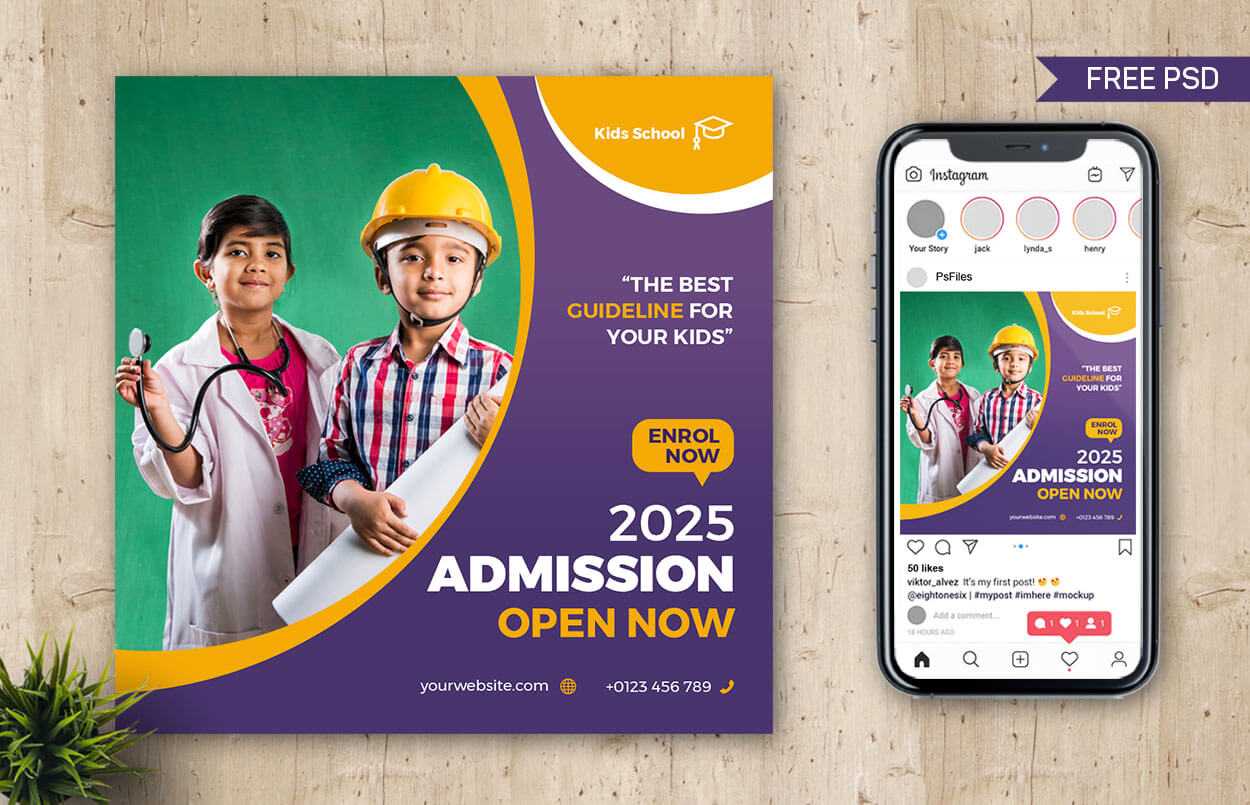 Free School Admission Open Instagram Post Design PSD Template