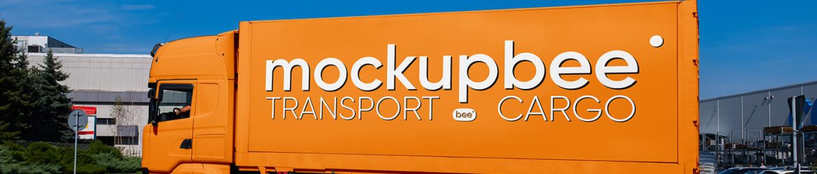 Free Semi-Truck on Street Mockup PSD