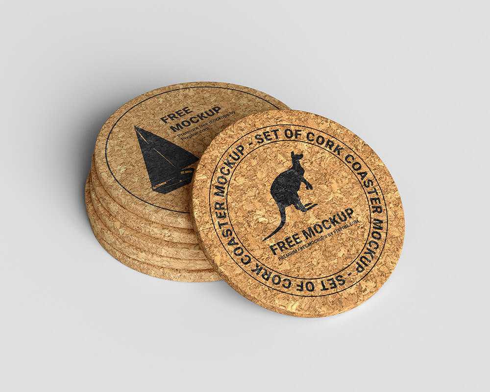 Free Set of Cork Coaster Mockup PSD