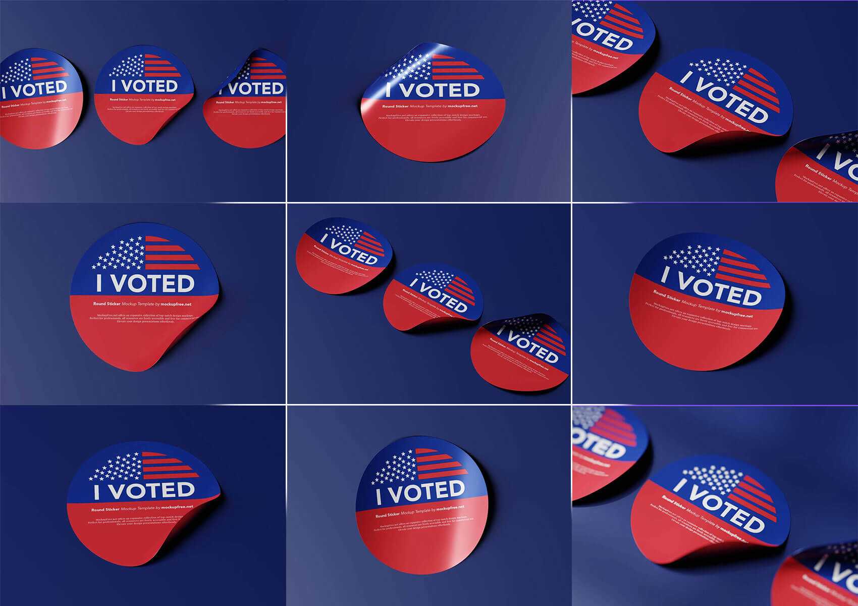 Free set of Round Stickers Mockups 11 PSD set