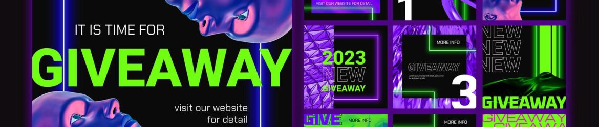 Free set of Vibrant Color Giveaway Instagram Post Design PSD Templates