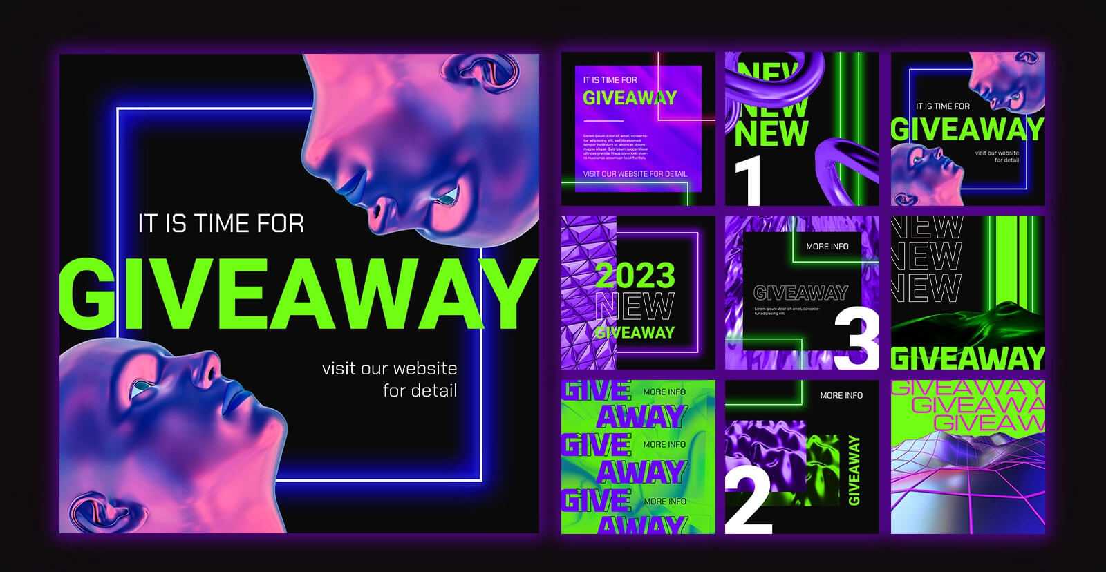 Free set of Vibrant Color Giveaway Instagram Post Design PSD Templates
