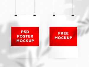 Free Shadow Overlay Hanging Poster Mockup