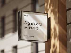 Free Shadow Overlay Square Signboard Mockup PSD Set