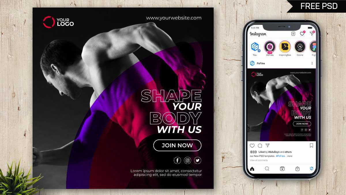 Free Shape your Body Social Media Promo Post PSD Template