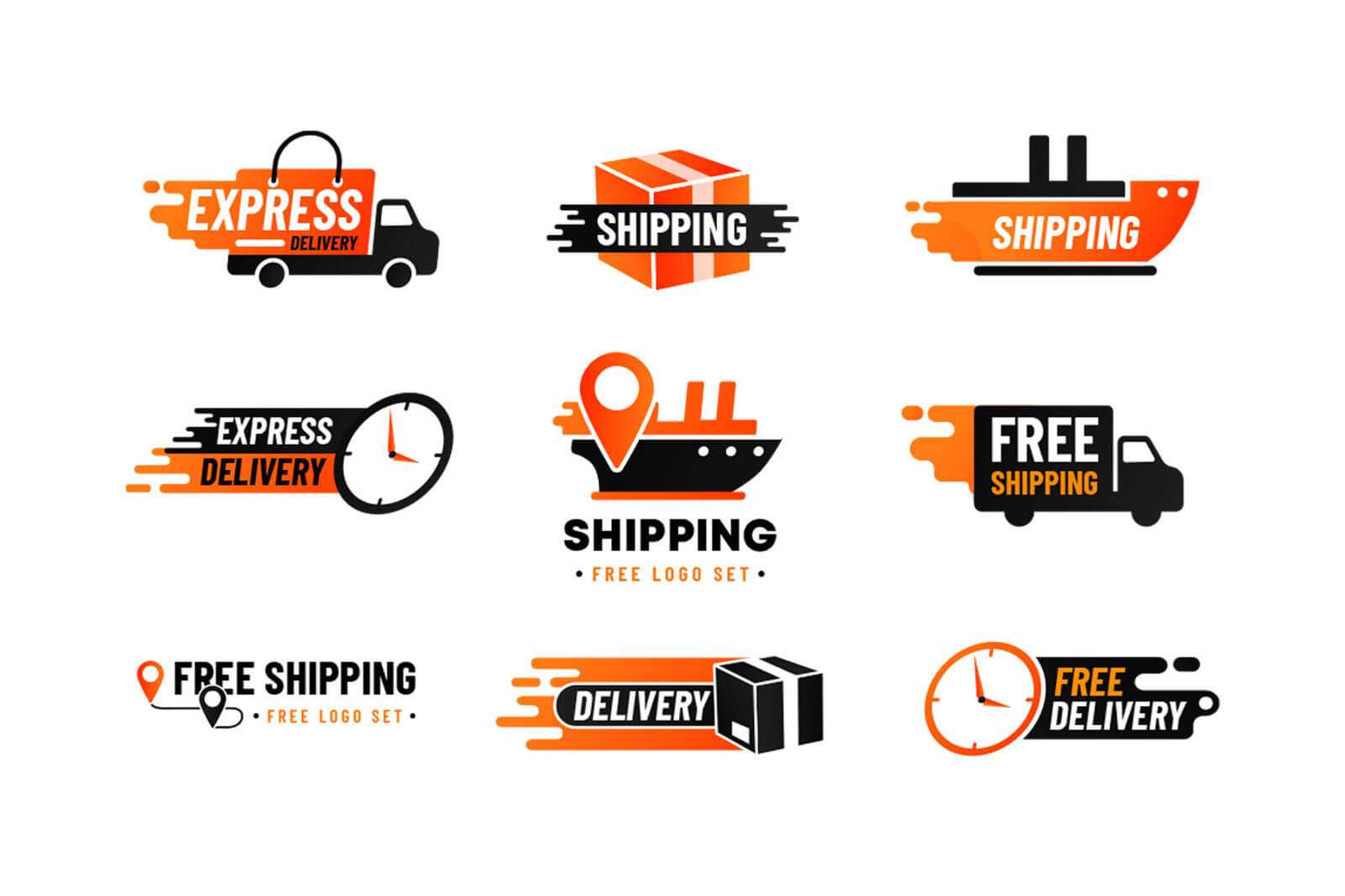 Free Shipping Company Business Logo Set Designs (PSD, AI, EPS, PNG) files
