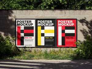 Free Side-By-Side Framed Street Posters On Wall Mockup PSD