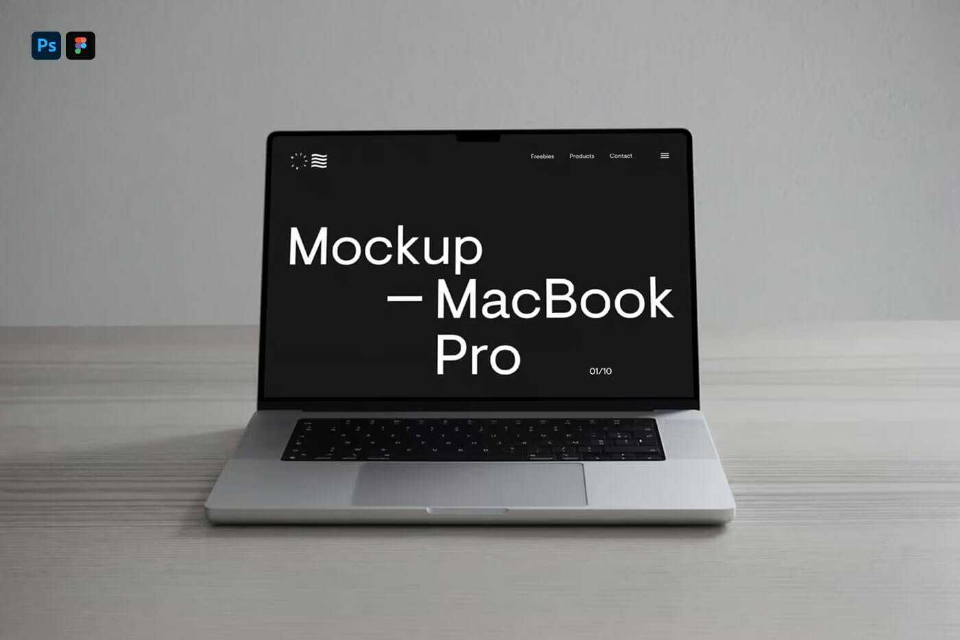 Free Silver MacBook Pro Mockup PSD on Desk Free PSD