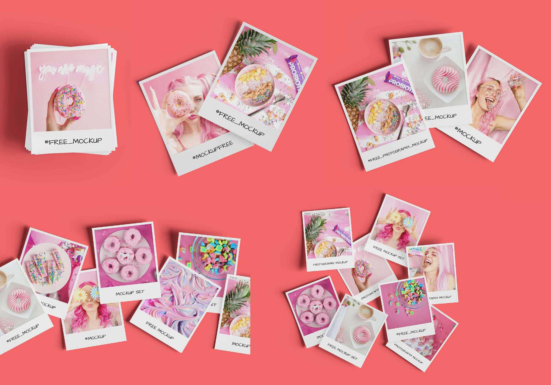 Free Single and Bulk Polaroid Photo Collage Maker Mockup PSD