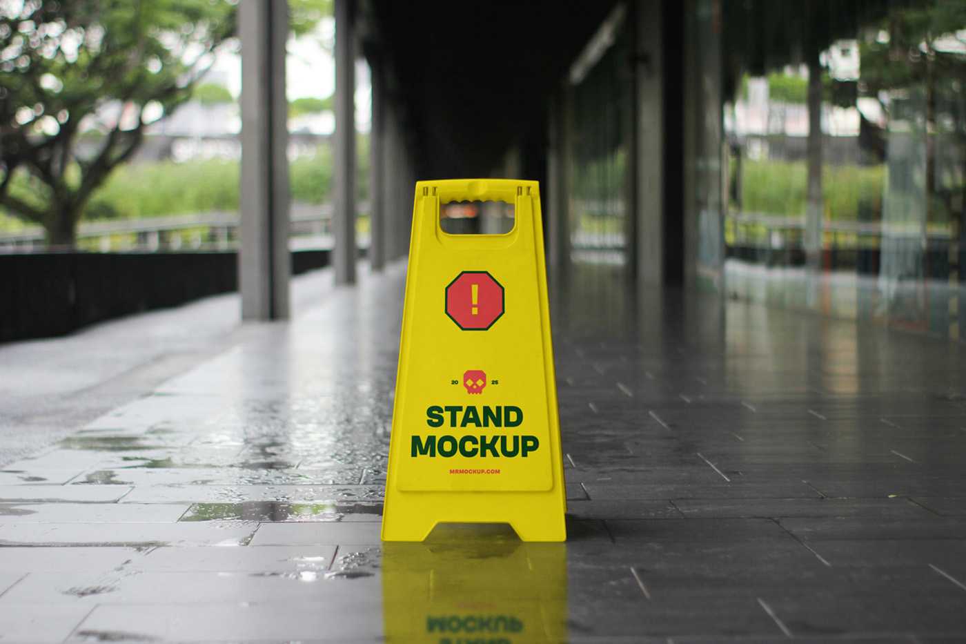 Free Slippery Sign Mockup