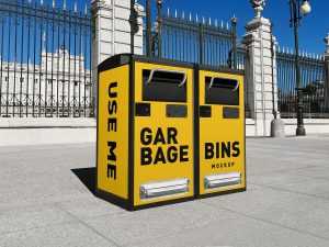 Free Smart Solar Garbage Bins Mockup PSD Set