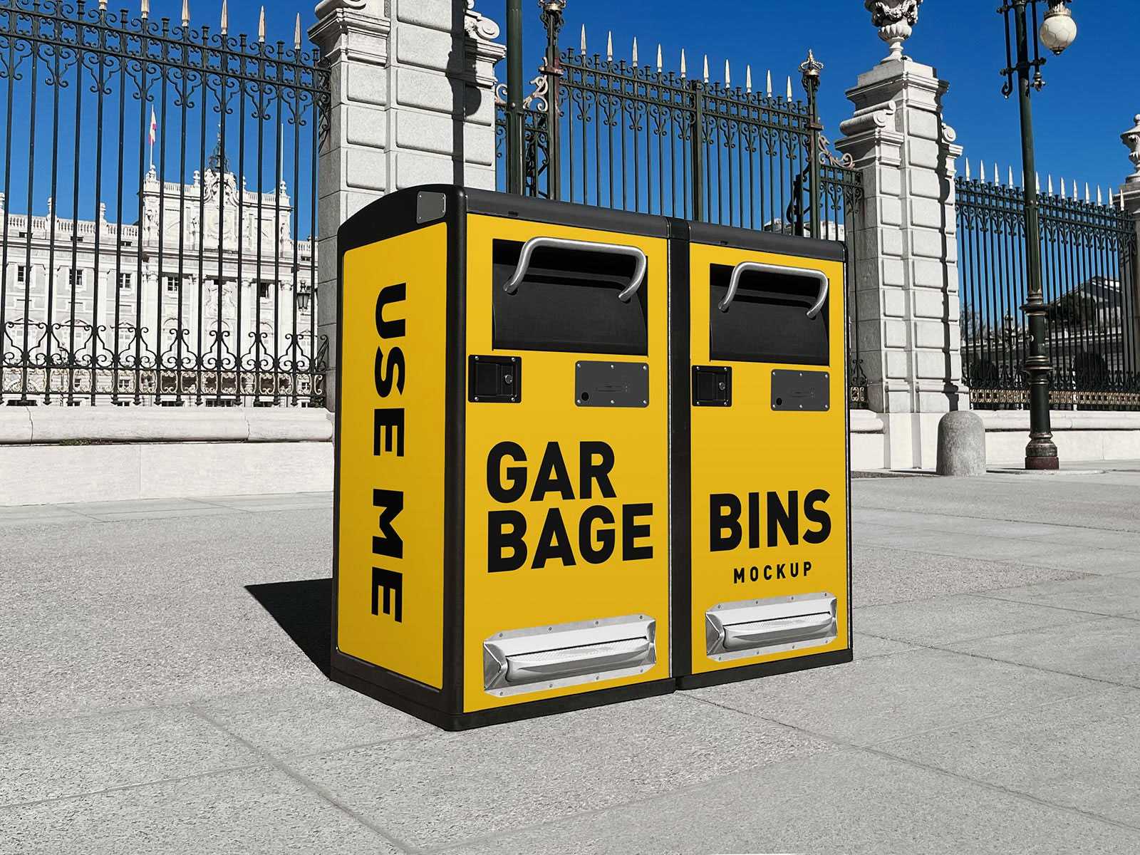 Free Smart Solar Garbage Bins Mockup PSD Set