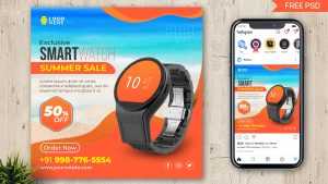 Free Smart Watch Wearable Product Post Design PSD Template