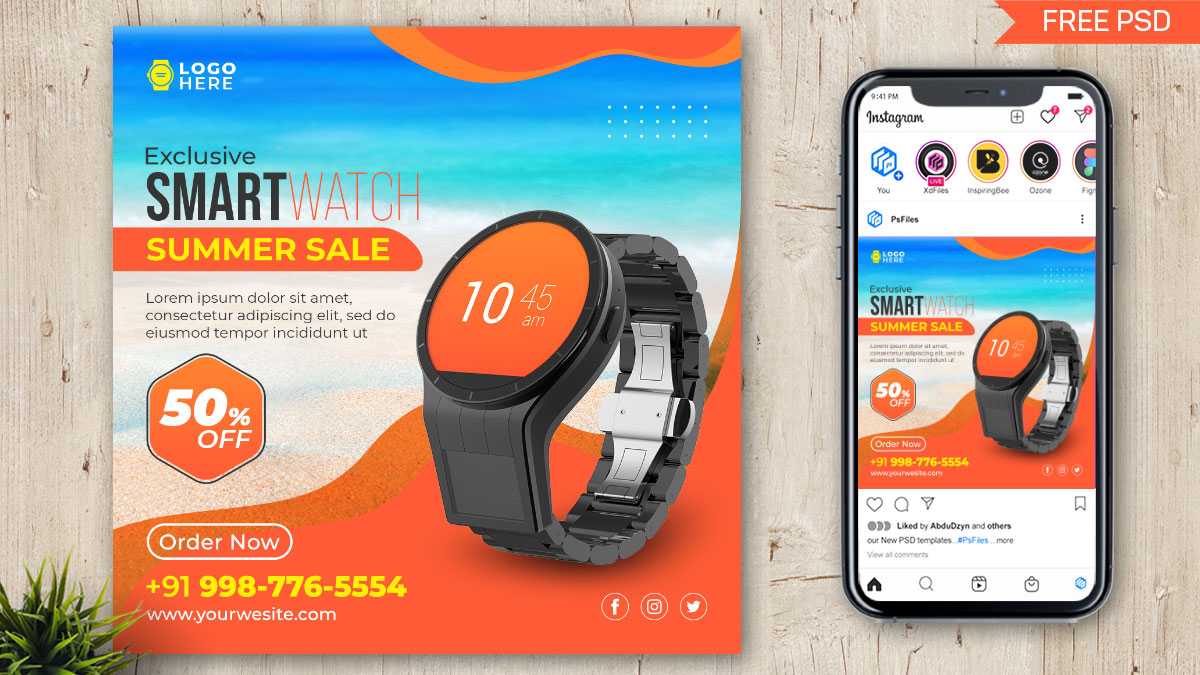 Free Smart Watch Wearable Product Post Design PSD Template