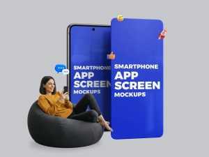 Free Smartphone App Screen Mockups PSD - 3 Style - Mobile UI Presentation