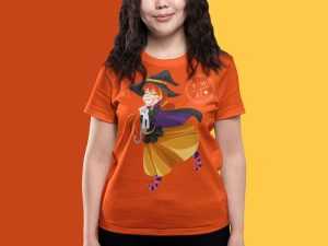 Free Smiling Girl Wearing T-shirt Mockup PSD (Front View)