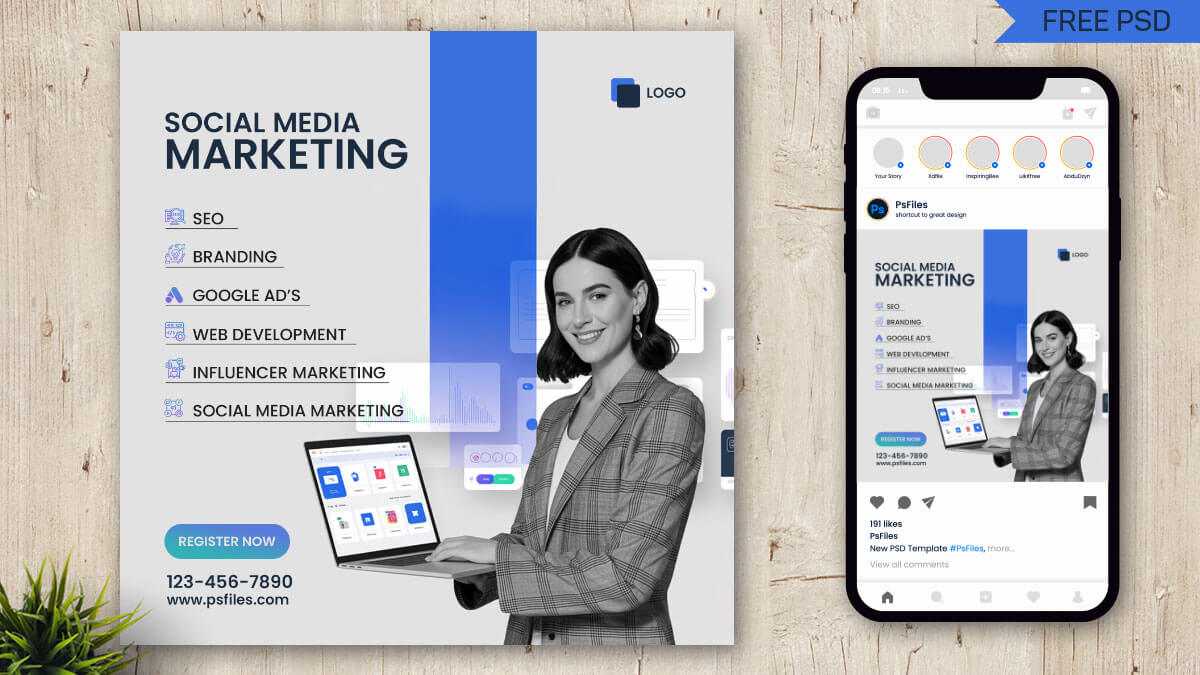 Free Social Media Marketing Instagram Post PSD Template