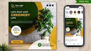 Free Social Media Post Design PSD Template for Indoor Plant Sales