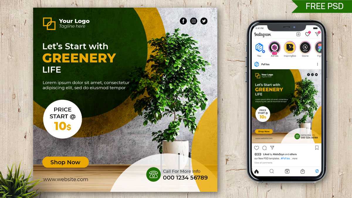 Free Social Media Post Design PSD Template for Indoor Plant Sales