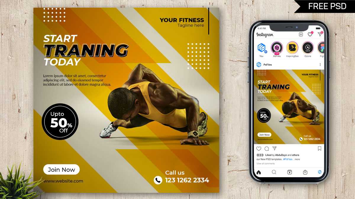 Free Social Media Post Design Template for Fitness Training