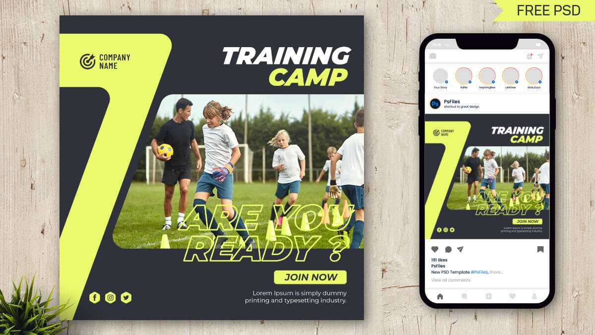 Free Social Media Post PSD Template for Kids School Training Camp