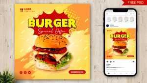 Free Special Burger Food Offer Instagram Post Design PSD Template