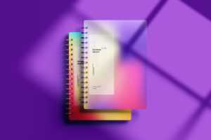 Free Spiral Notebook Mockup With Shadow Overlay