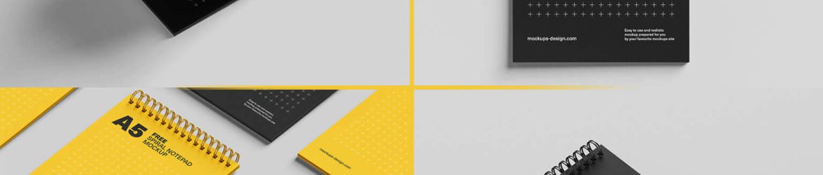 Free Spiral Paper Notepad Mockups 5 PSD Set Free Spiral Paper Notepad Mockups 5 PSD Set