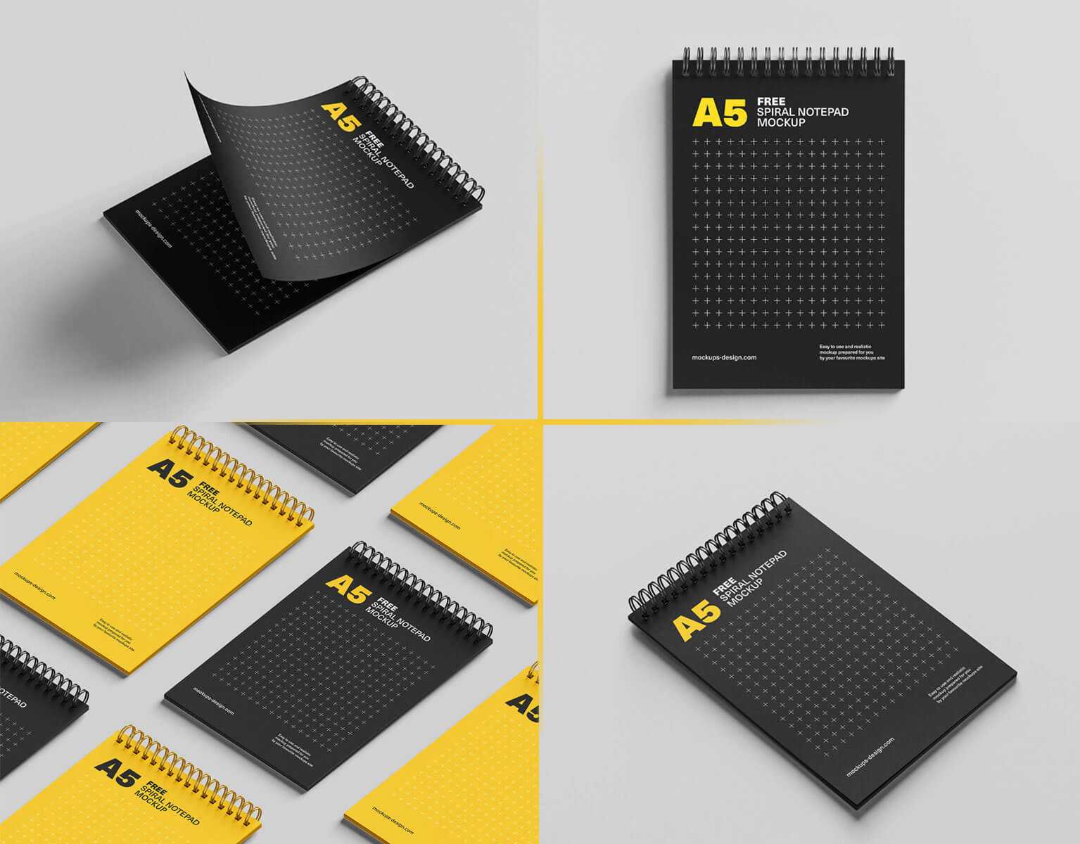 Free Spiral Paper Notepad Mockups 5 PSD Set