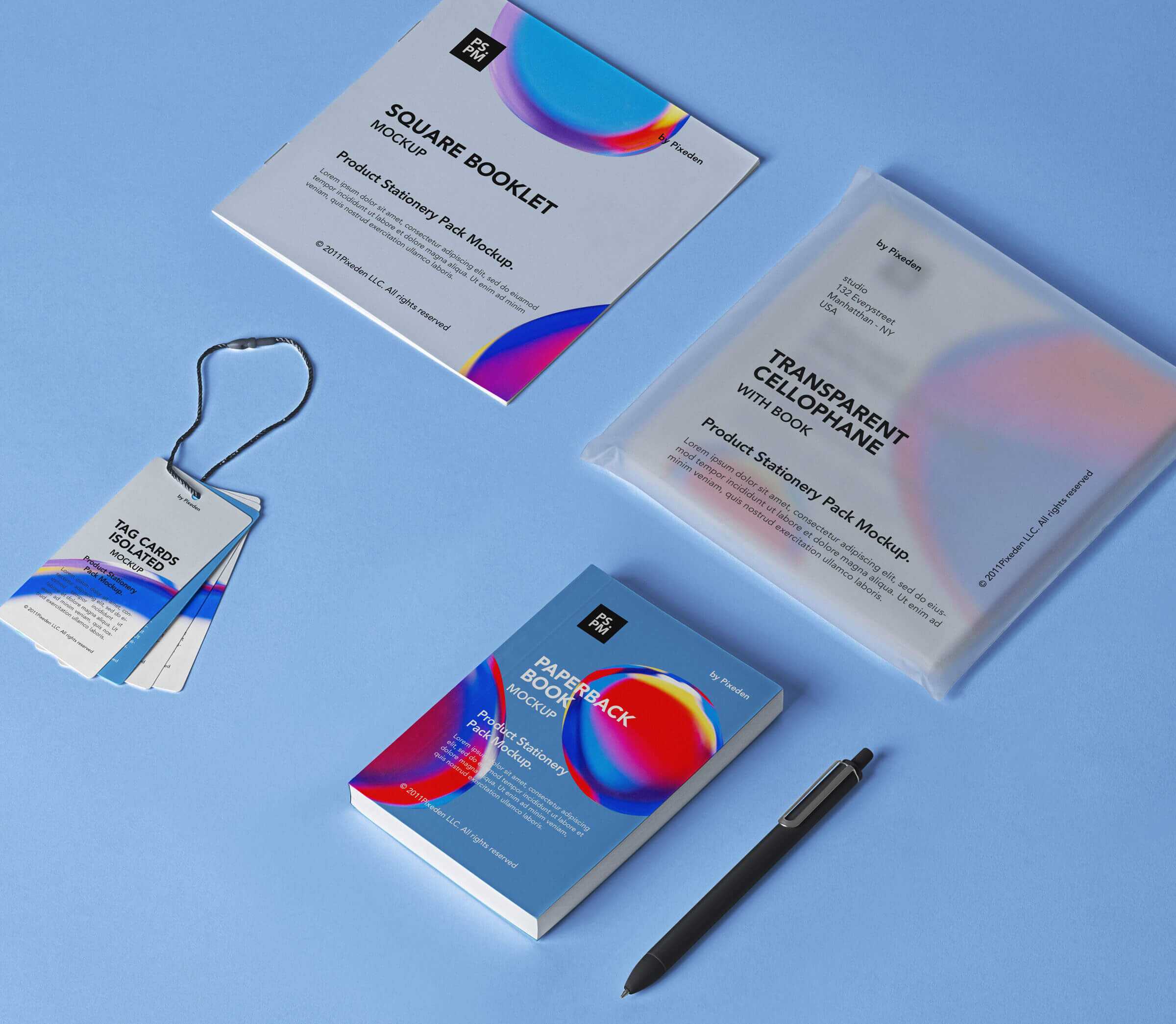 Free Square Booklet, Book and Label Tags Mockups PSD