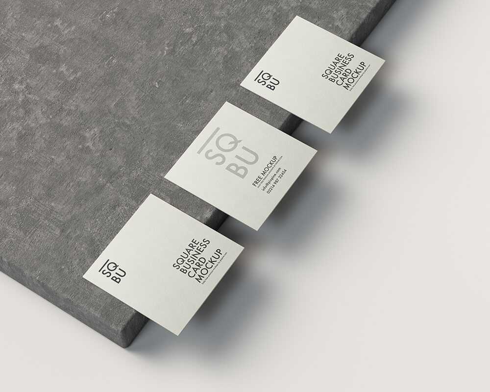 Free Square Business Card Mockup on Concrete